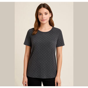 LOFT Polka dot sweater tee grey and white 100% Cotton short sleeves Sz Large